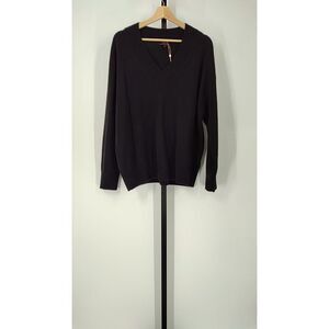Quince Mongolian Cashmere Oversized V-Neck Sweater Black Sleeved Top M